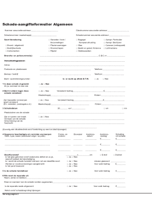 Schade-aangifteformulier Algemeen
