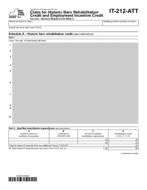 Form IT-212-ATT Claim for Historic Barn Rehabilitation Credit And Employment Incentive Credit Tax Year 2025