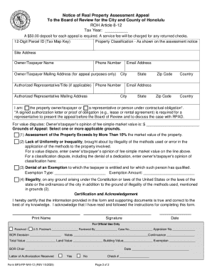 Notice of Real Property Assessment Appeal
