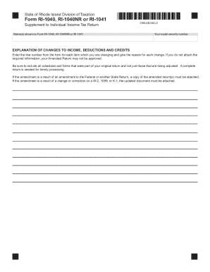 Rhode Island Income Tax Return Supplement