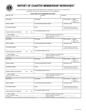 Lions Club Charter Membership Worksheet