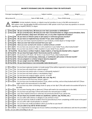 Magnetic Resonance Pre-Screening Form