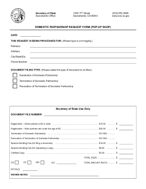 Domestic Partnership Request Form (Pop-Up Shop)