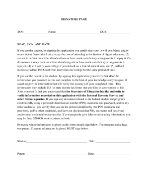 Student Financial Aid Signature Page