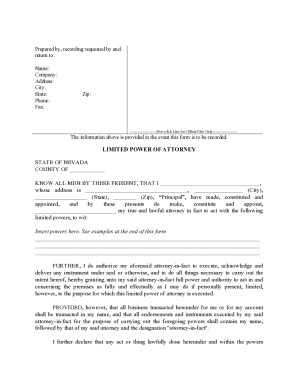 Nevada Limited Power of Attorney