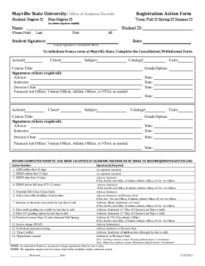 Mayville State Registration Action Form