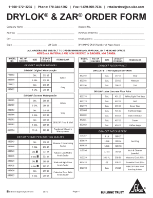 DRYLOK &amp; ZAR ORDER FORM
