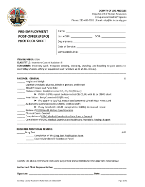 Los Angeles County Pre-Employment Protocol Sheet