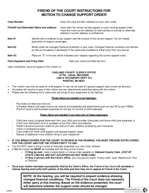 Michigan Motion to Change Child Support Order