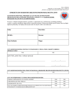 Magnetic Resonance Imaging Patient Questionnaire