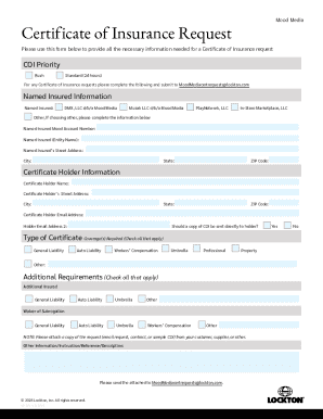 Certificate of Insurance Request