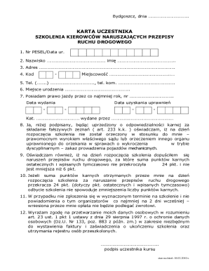 Driver Training Participant Card