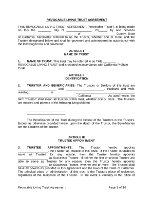 California Revocable Living Trust Agreement