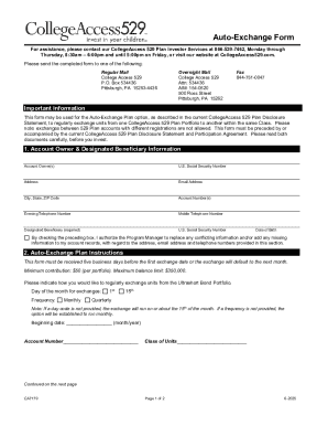 CollegeAccess 529 Auto-Exchange Form
