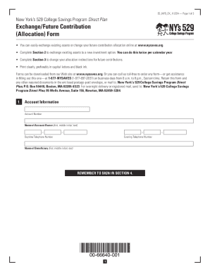 New York 529 College Savings Program Exchange Form