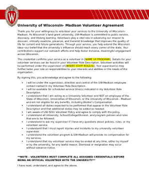 University of Wisconsin Volunteer Agreement