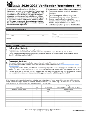 2026-2027 Verification Worksheet