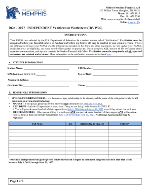 2026-2027 Independent Verification Worksheet