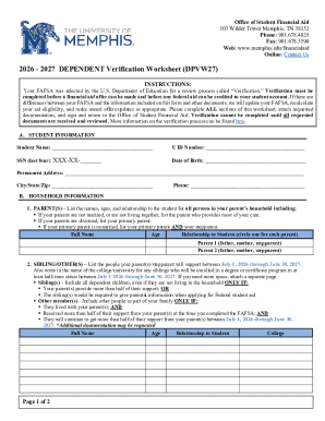 2026-2027 Dependent Verification Worksheet