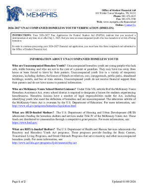 2026-2027 Unaccompanied Homeless Youth Verification Form