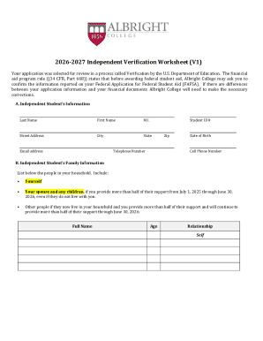 2026-2027 Independent Verification Worksheet