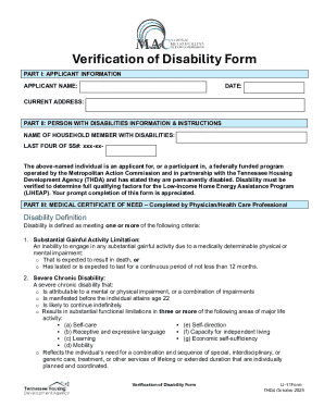 Verification of Disability Form