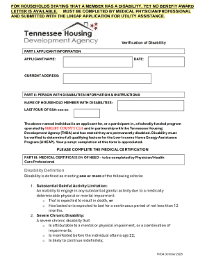 Verification of Disability Form