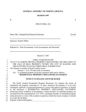 North Carolina Residential Property Disclosure Statement