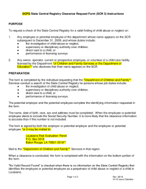DCFS State Central Registry Clearance Request Form