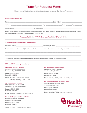 OU Health Pharmacy Transfer Request Form