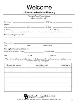 Goddard Health Center Pharmacy Prescription Transfer Form