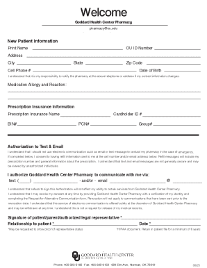 Goddard Health Center Pharmacy New Patient Information Form