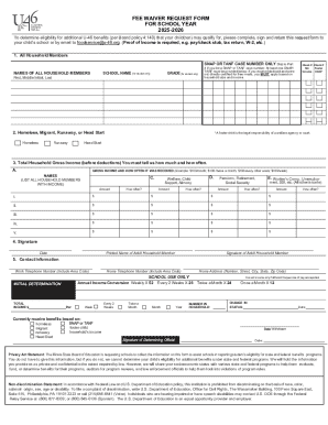 Fee Waiver Request Form for School Year 2025-2026