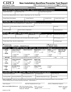 New Installation Backflow Preventer Test Report