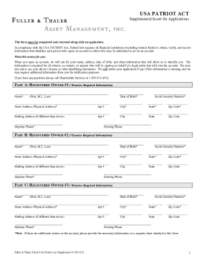 USA PATRIOT Act Supplemental Insert for Applications