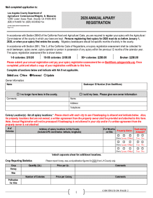2026 Annual Apiary Registration Form