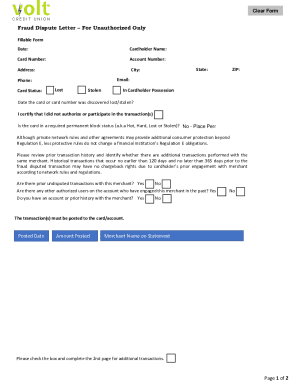 Fraud Dispute Letter for Unauthorized Transactions