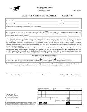 Bail Bond Receipt for Payments and Collateral