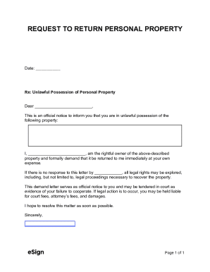 Request to Return Personal Property