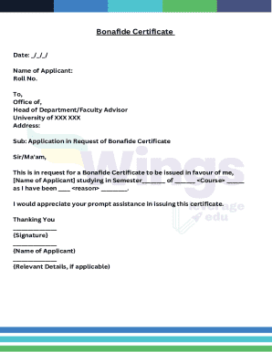 Bonafide Certificate Request