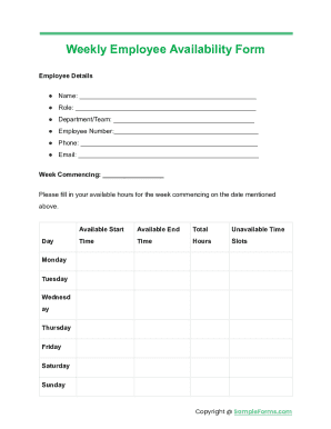 Weekly Employee Availability Form