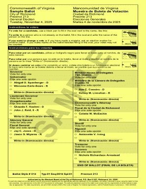 Virginia General Election Sample Ballot