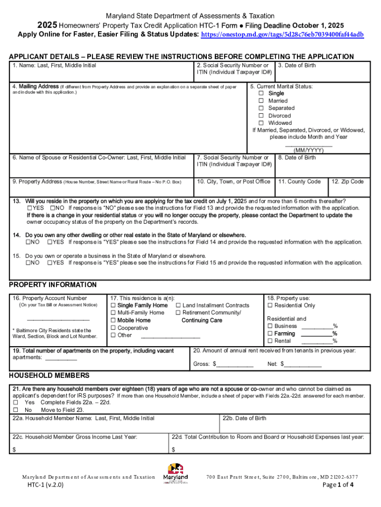 Homeowners' Property Tax Credit Application Form HTC (2026) Preview on Page 1