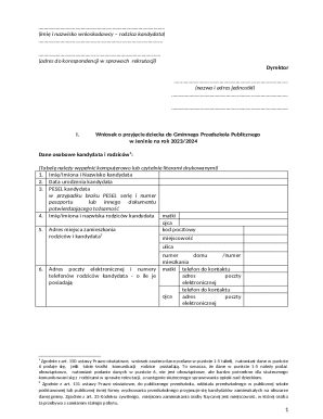 Polish Kindergarten Admission Application