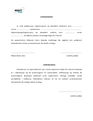 Night Run Poznań Authorization Form