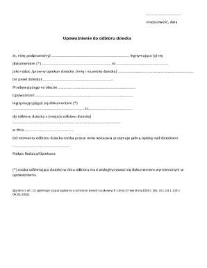 Child Pickup Authorization Form
