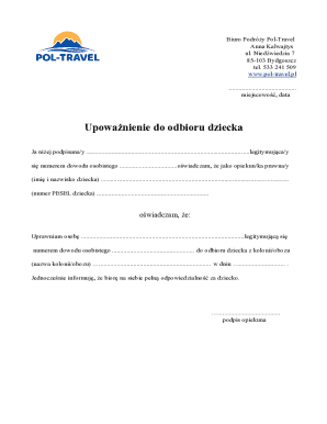 Child Pickup Authorization Form