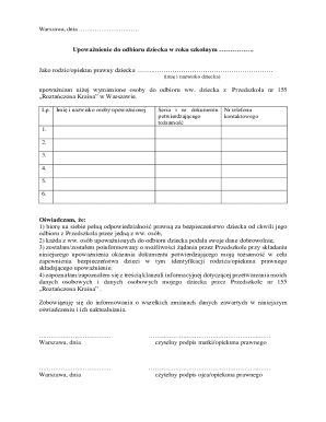 Child Pickup Authorization Form