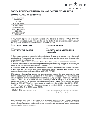 Parent Consent Form for Space Park Attractions