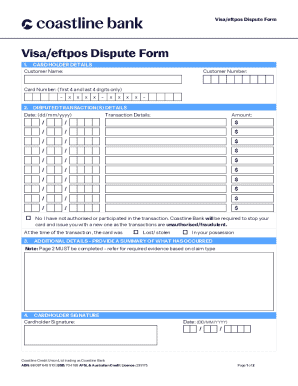 Visa/eftpos Dispute Form